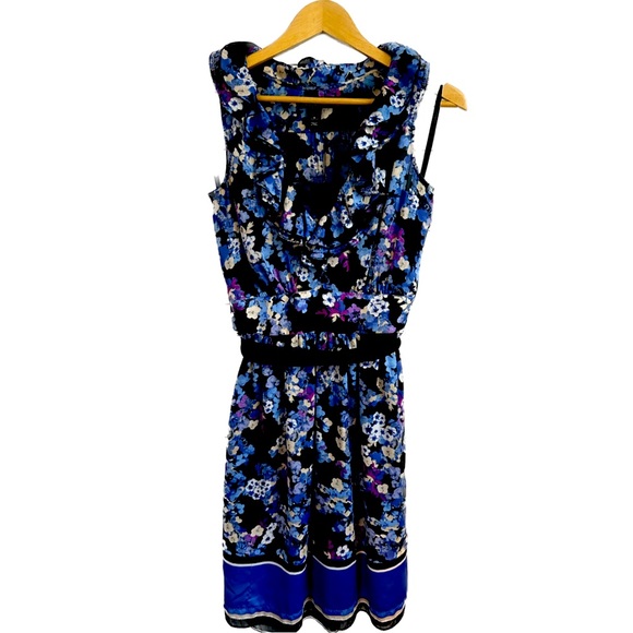White House Black Market | Black & Blue/Purple Floral Sleeveless Dress | Size 8 - Picture 1 of 3